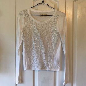 Hollister White Lace and Sequin Shirt